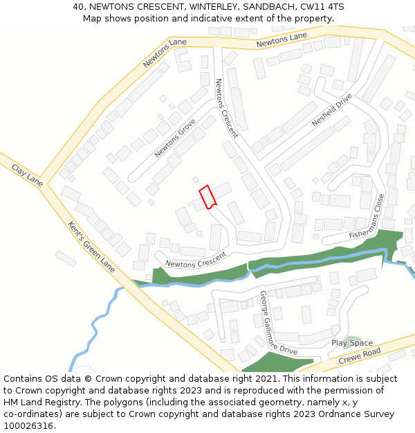 40, NEWTONS CRESCENT, WINTERLEY, SANDBACH, CW11 4TS: Location map and indicative extent of plot