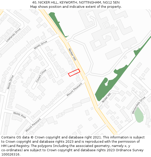 40, NICKER HILL, KEYWORTH, NOTTINGHAM, NG12 5EN: Location map and indicative extent of plot