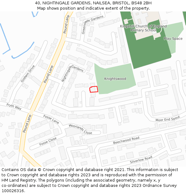 40, NIGHTINGALE GARDENS, NAILSEA, BRISTOL, BS48 2BH: Location map and indicative extent of plot