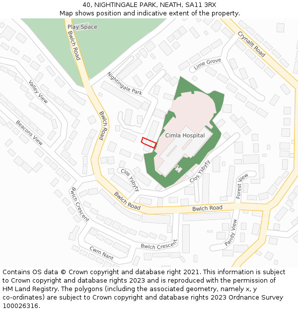 40, NIGHTINGALE PARK, NEATH, SA11 3RX: Location map and indicative extent of plot