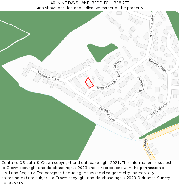 40, NINE DAYS LANE, REDDITCH, B98 7TE: Location map and indicative extent of plot