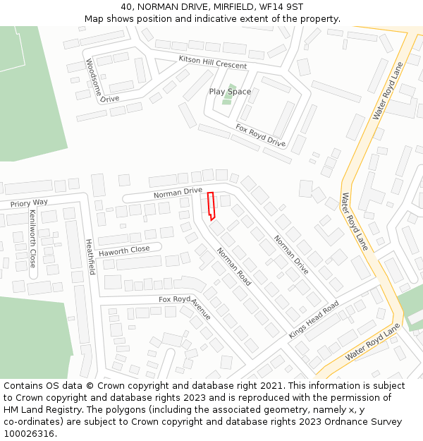 40, NORMAN DRIVE, MIRFIELD, WF14 9ST: Location map and indicative extent of plot