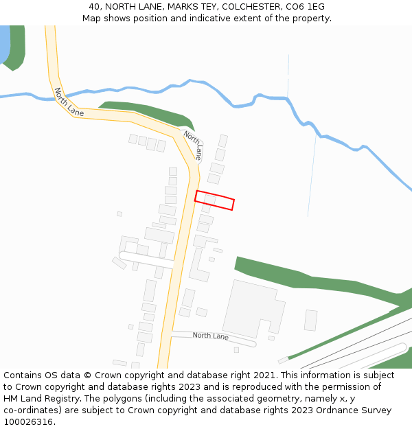 40, NORTH LANE, MARKS TEY, COLCHESTER, CO6 1EG: Location map and indicative extent of plot