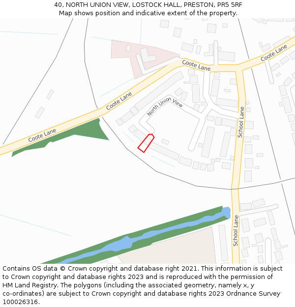 40, NORTH UNION VIEW, LOSTOCK HALL, PRESTON, PR5 5RF: Location map and indicative extent of plot