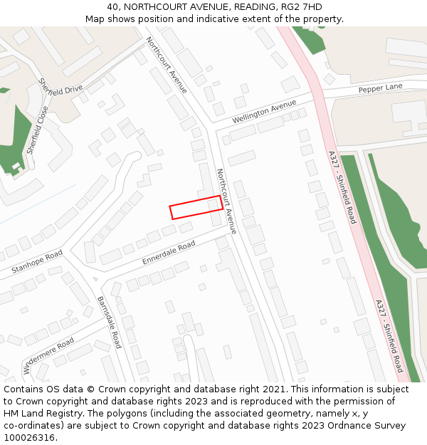 40, NORTHCOURT AVENUE, READING, RG2 7HD: Location map and indicative extent of plot