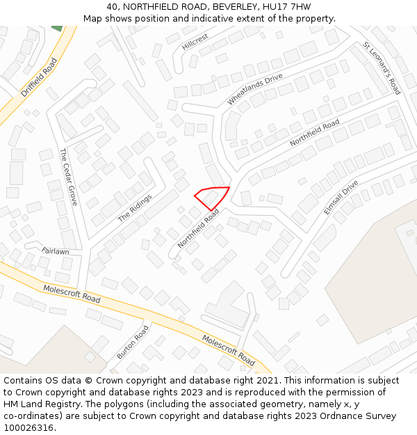 40, NORTHFIELD ROAD, BEVERLEY, HU17 7HW: Location map and indicative extent of plot