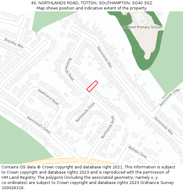 40, NORTHLANDS ROAD, TOTTON, SOUTHAMPTON, SO40 3GZ: Location map and indicative extent of plot