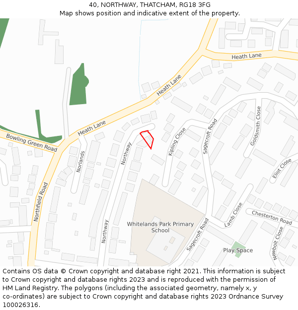 40, NORTHWAY, THATCHAM, RG18 3FG: Location map and indicative extent of plot