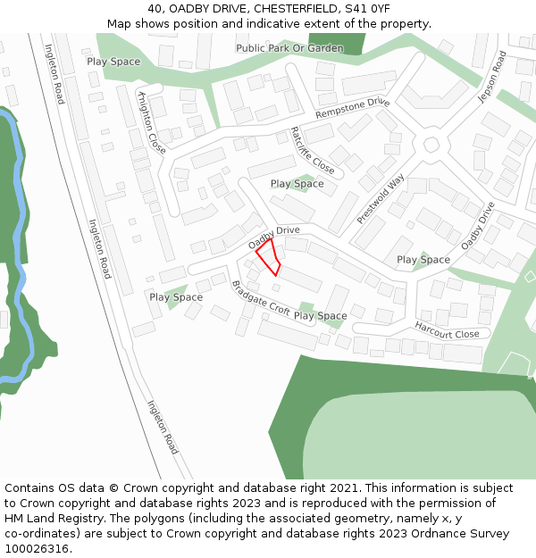 40, OADBY DRIVE, CHESTERFIELD, S41 0YF: Location map and indicative extent of plot