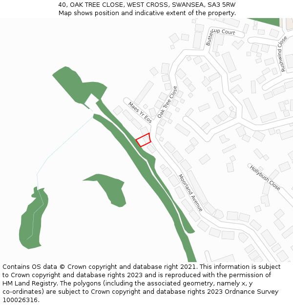 40, OAK TREE CLOSE, WEST CROSS, SWANSEA, SA3 5RW: Location map and indicative extent of plot