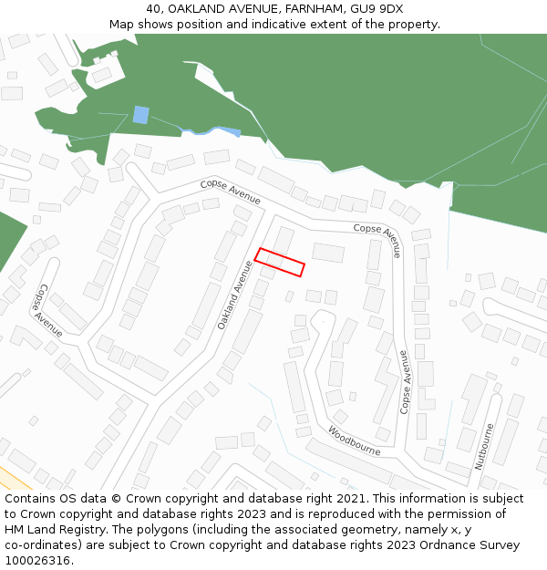 40, OAKLAND AVENUE, FARNHAM, GU9 9DX: Location map and indicative extent of plot