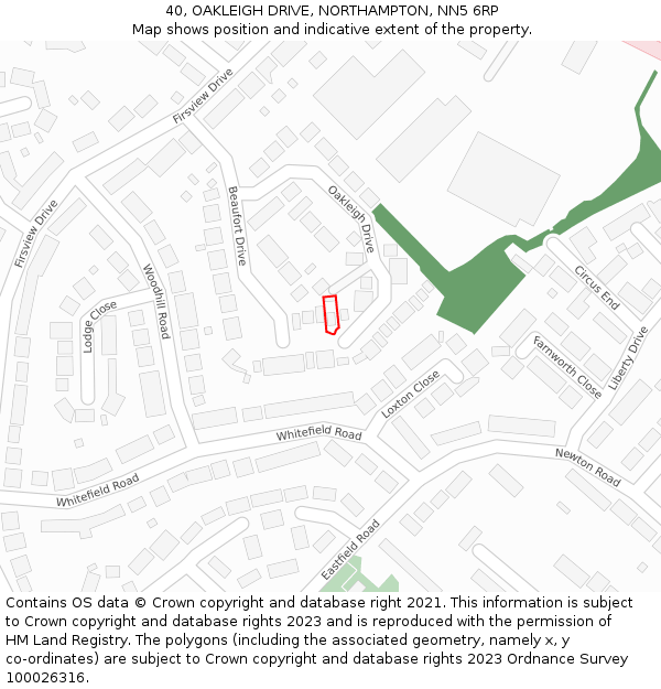 40, OAKLEIGH DRIVE, NORTHAMPTON, NN5 6RP: Location map and indicative extent of plot