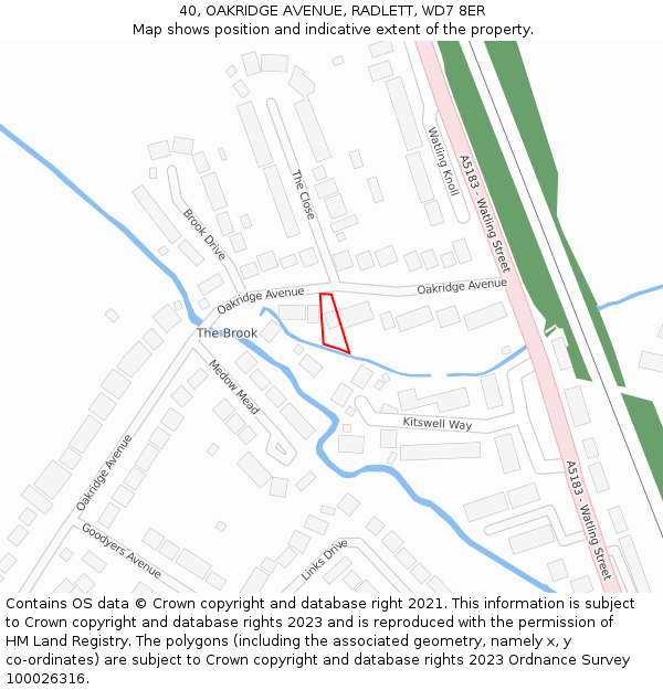 40, OAKRIDGE AVENUE, RADLETT, WD7 8ER: Location map and indicative extent of plot