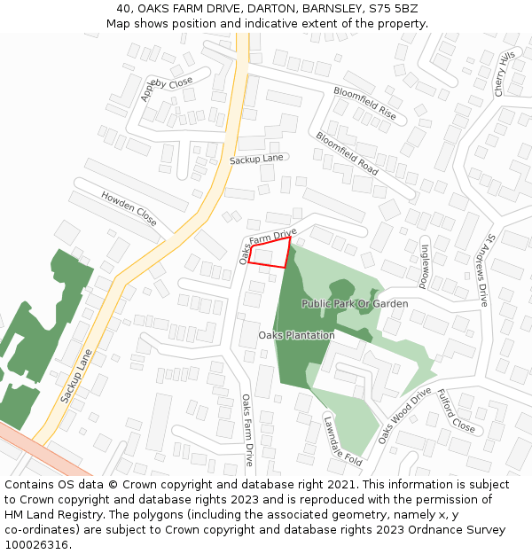 40, OAKS FARM DRIVE, DARTON, BARNSLEY, S75 5BZ: Location map and indicative extent of plot