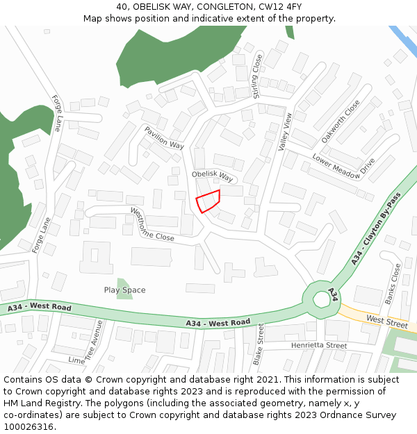 40, OBELISK WAY, CONGLETON, CW12 4FY: Location map and indicative extent of plot