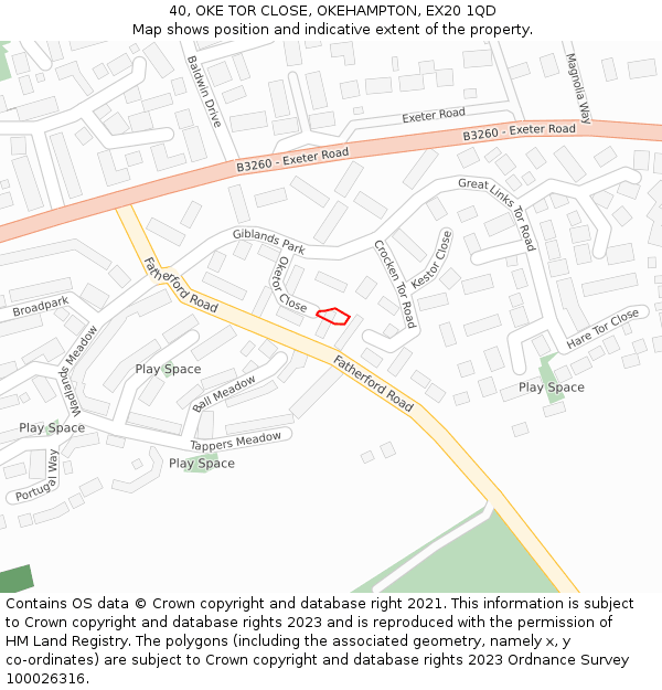 40, OKE TOR CLOSE, OKEHAMPTON, EX20 1QD: Location map and indicative extent of plot
