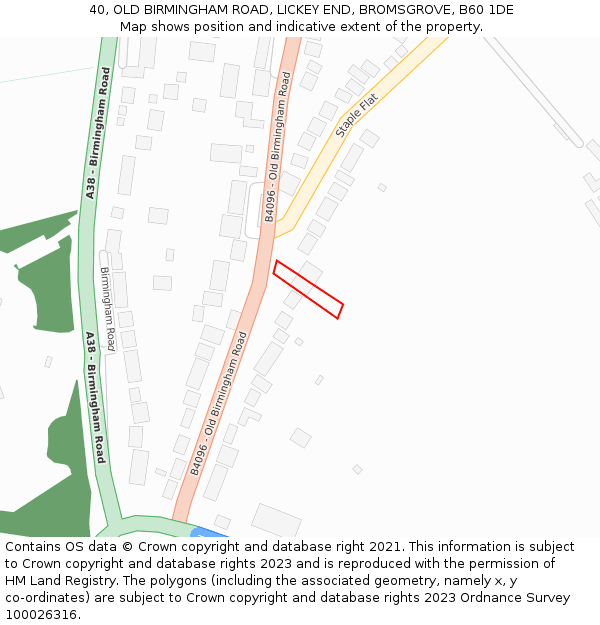 40, OLD BIRMINGHAM ROAD, LICKEY END, BROMSGROVE, B60 1DE: Location map and indicative extent of plot