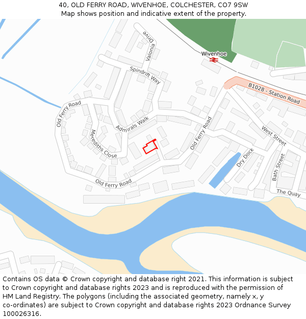 40, OLD FERRY ROAD, WIVENHOE, COLCHESTER, CO7 9SW: Location map and indicative extent of plot