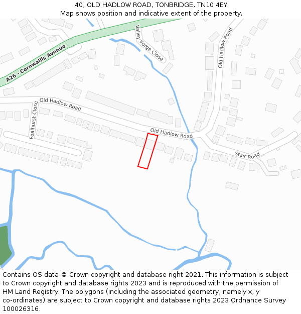 40, OLD HADLOW ROAD, TONBRIDGE, TN10 4EY: Location map and indicative extent of plot