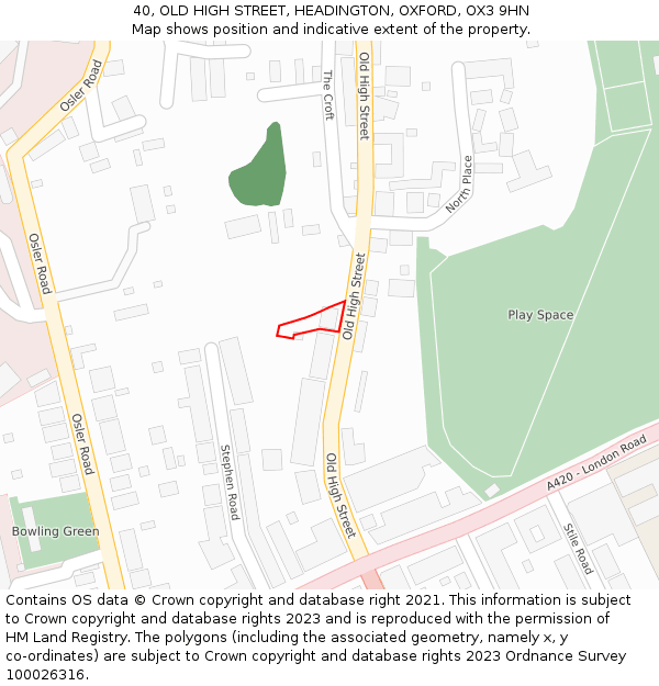 40, OLD HIGH STREET, HEADINGTON, OXFORD, OX3 9HN: Location map and indicative extent of plot