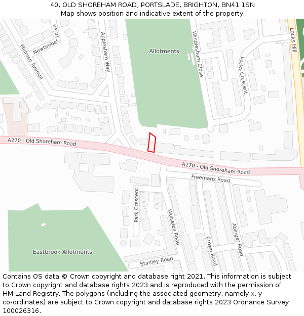 40, OLD SHOREHAM ROAD, PORTSLADE, BRIGHTON, BN41 1SN: Location map and indicative extent of plot