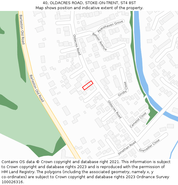 40, OLDACRES ROAD, STOKE-ON-TRENT, ST4 8ST: Location map and indicative extent of plot