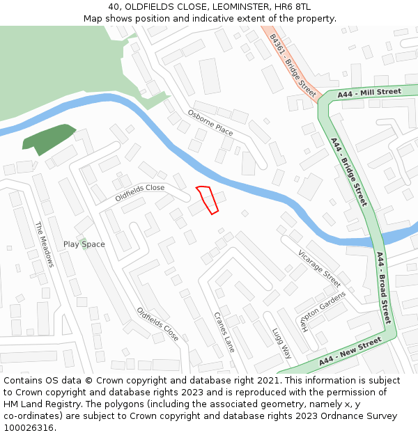 40, OLDFIELDS CLOSE, LEOMINSTER, HR6 8TL: Location map and indicative extent of plot