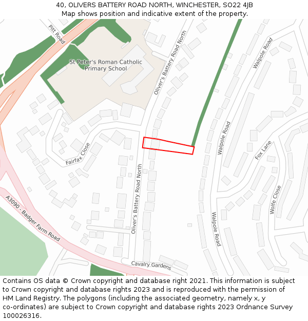 40, OLIVERS BATTERY ROAD NORTH, WINCHESTER, SO22 4JB: Location map and indicative extent of plot