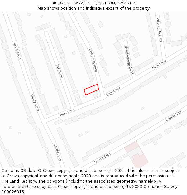 40, ONSLOW AVENUE, SUTTON, SM2 7EB: Location map and indicative extent of plot