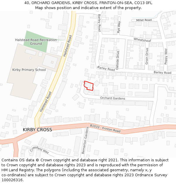 40, ORCHARD GARDENS, KIRBY CROSS, FRINTON-ON-SEA, CO13 0FL: Location map and indicative extent of plot