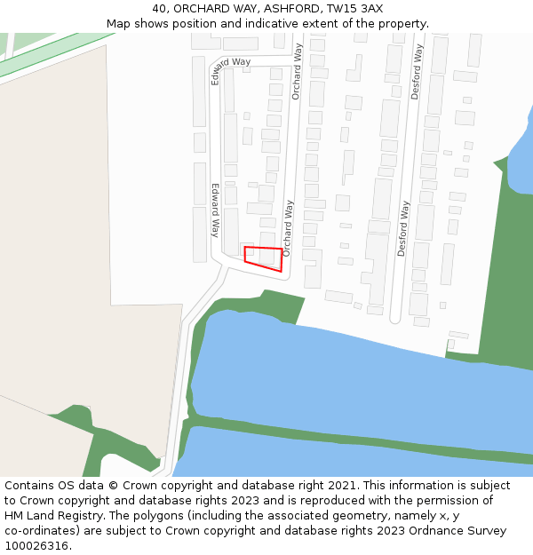 40, ORCHARD WAY, ASHFORD, TW15 3AX: Location map and indicative extent of plot