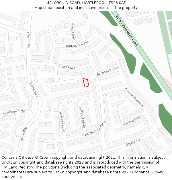 40, ORCHID ROAD, HARTLEPOOL, TS26 0AF: Location map and indicative extent of plot