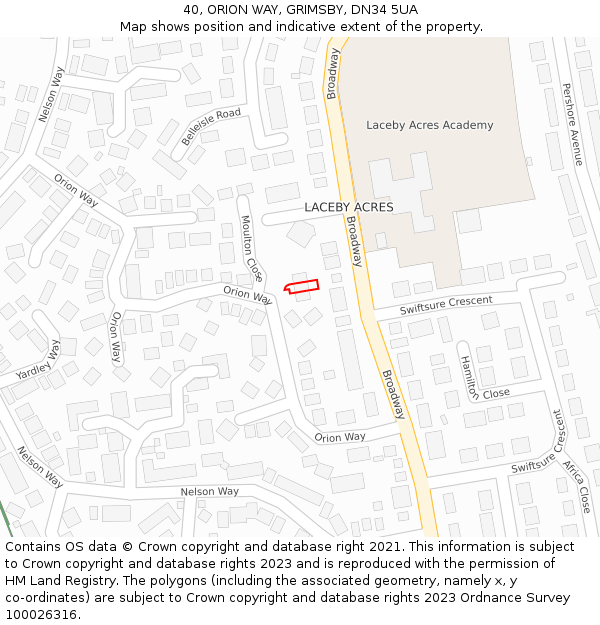 40, ORION WAY, GRIMSBY, DN34 5UA: Location map and indicative extent of plot