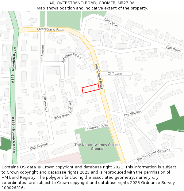 40, OVERSTRAND ROAD, CROMER, NR27 0AJ: Location map and indicative extent of plot