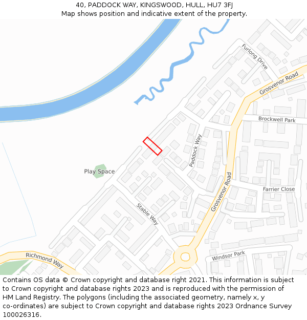 40, PADDOCK WAY, KINGSWOOD, HULL, HU7 3FJ: Location map and indicative extent of plot