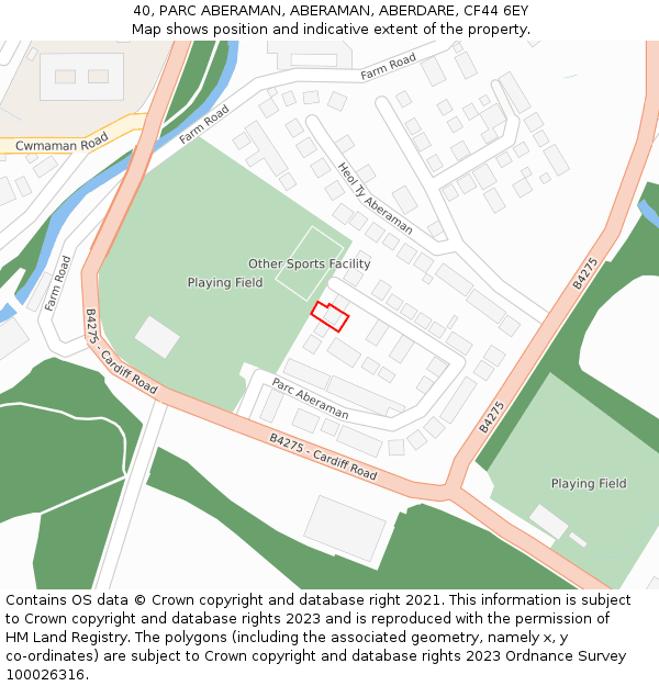 40, PARC ABERAMAN, ABERAMAN, ABERDARE, CF44 6EY: Location map and indicative extent of plot