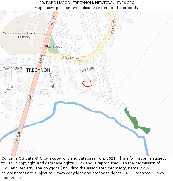 40, PARC HAFOD, TREGYNON, NEWTOWN, SY16 3EQ: Location map and indicative extent of plot