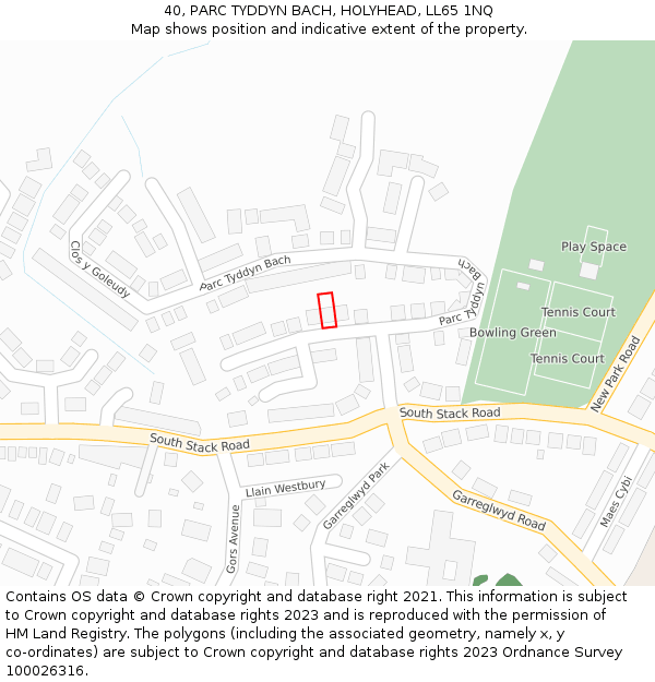 40, PARC TYDDYN BACH, HOLYHEAD, LL65 1NQ: Location map and indicative extent of plot