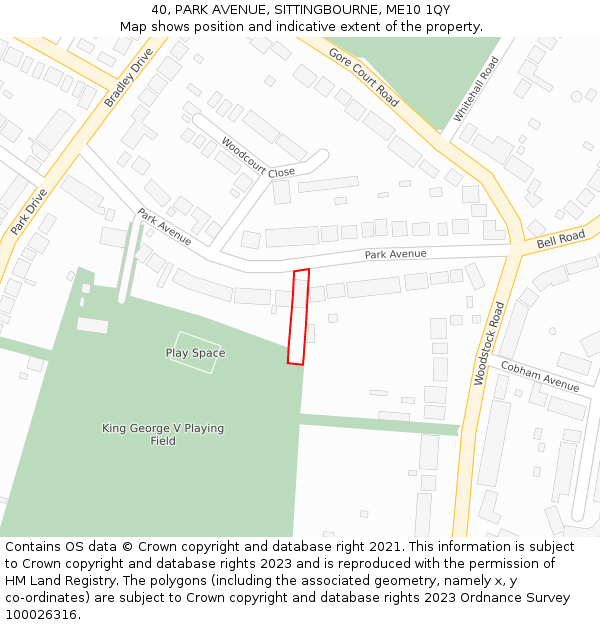 40, PARK AVENUE, SITTINGBOURNE, ME10 1QY: Location map and indicative extent of plot