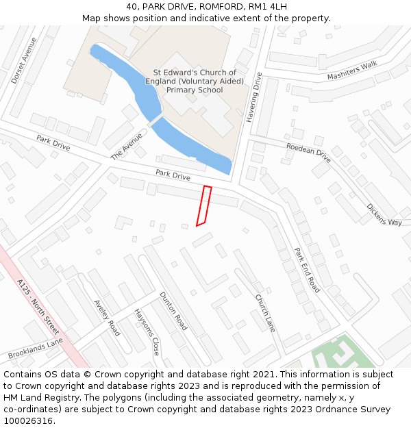 40, PARK DRIVE, ROMFORD, RM1 4LH: Location map and indicative extent of plot
