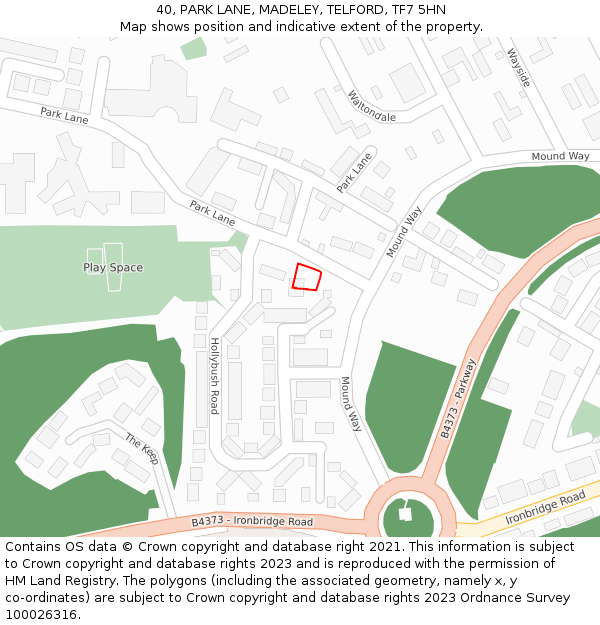 40, PARK LANE, MADELEY, TELFORD, TF7 5HN: Location map and indicative extent of plot