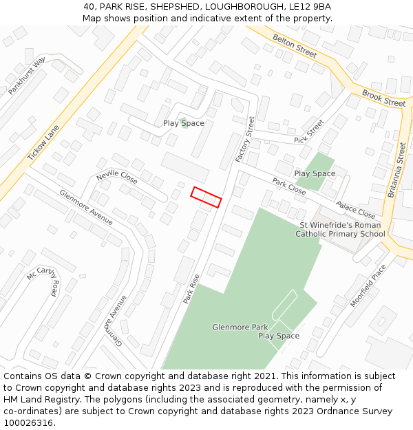 40, PARK RISE, SHEPSHED, LOUGHBOROUGH, LE12 9BA: Location map and indicative extent of plot