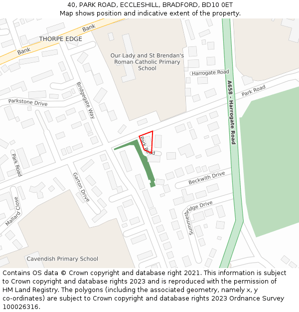 40, PARK ROAD, ECCLESHILL, BRADFORD, BD10 0ET: Location map and indicative extent of plot