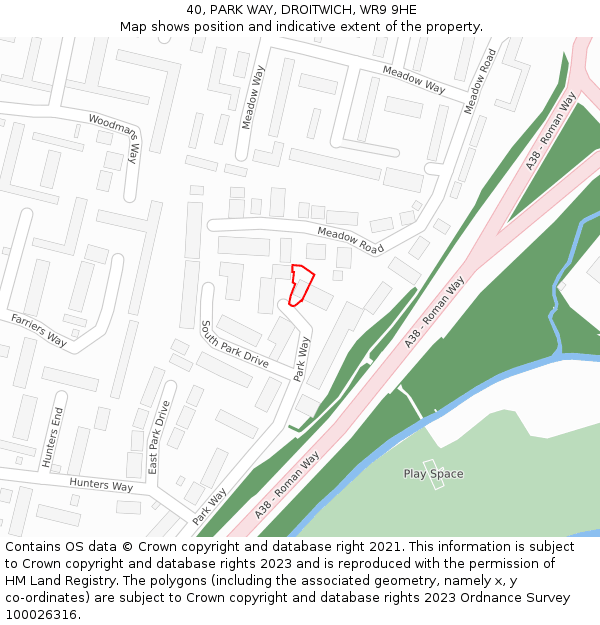 40, PARK WAY, DROITWICH, WR9 9HE: Location map and indicative extent of plot
