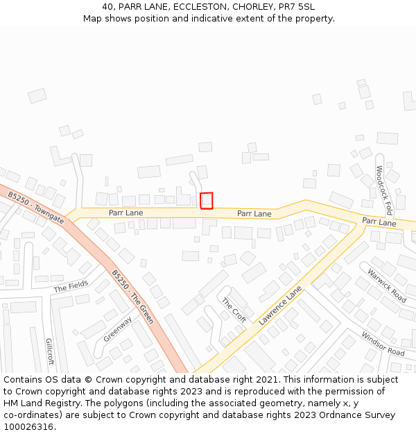 40, PARR LANE, ECCLESTON, CHORLEY, PR7 5SL: Location map and indicative extent of plot