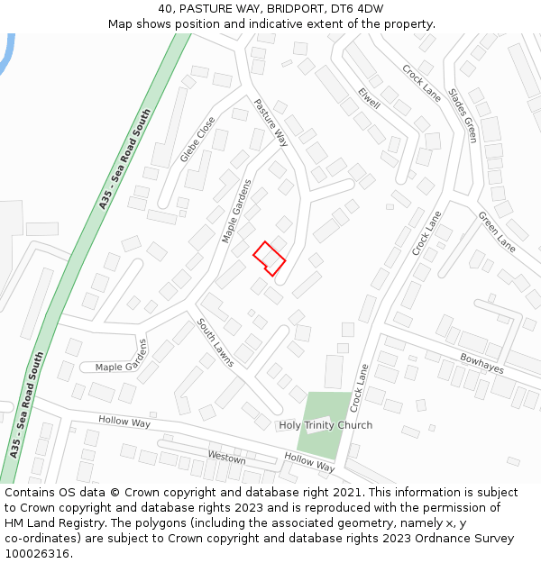 40, PASTURE WAY, BRIDPORT, DT6 4DW: Location map and indicative extent of plot