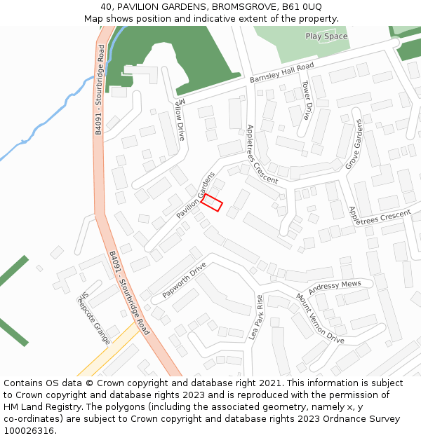 40, PAVILION GARDENS, BROMSGROVE, B61 0UQ: Location map and indicative extent of plot