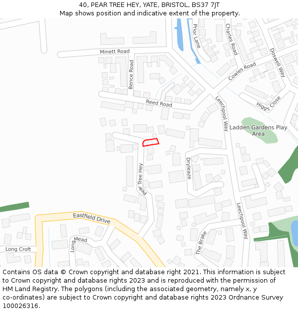 40, PEAR TREE HEY, YATE, BRISTOL, BS37 7JT: Location map and indicative extent of plot