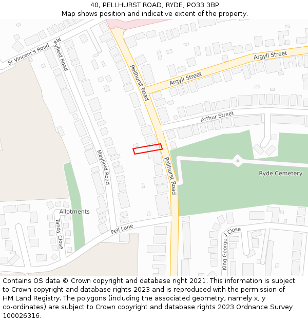 40, PELLHURST ROAD, RYDE, PO33 3BP: Location map and indicative extent of plot