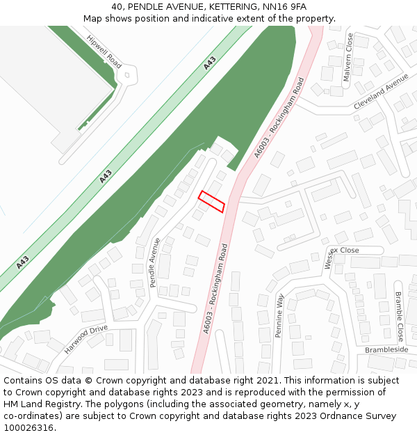 40, PENDLE AVENUE, KETTERING, NN16 9FA: Location map and indicative extent of plot